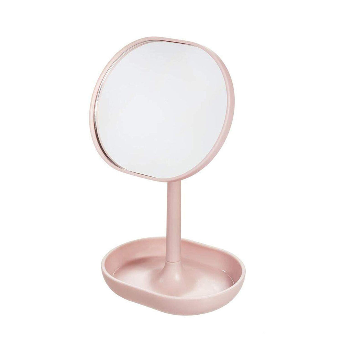 iDesign Cade Plastic Round Vanity, Standing Makeup Mirror and Accessory Tray for Countertop, Bathroom, Bedroom, Desk, Dorm, Blush