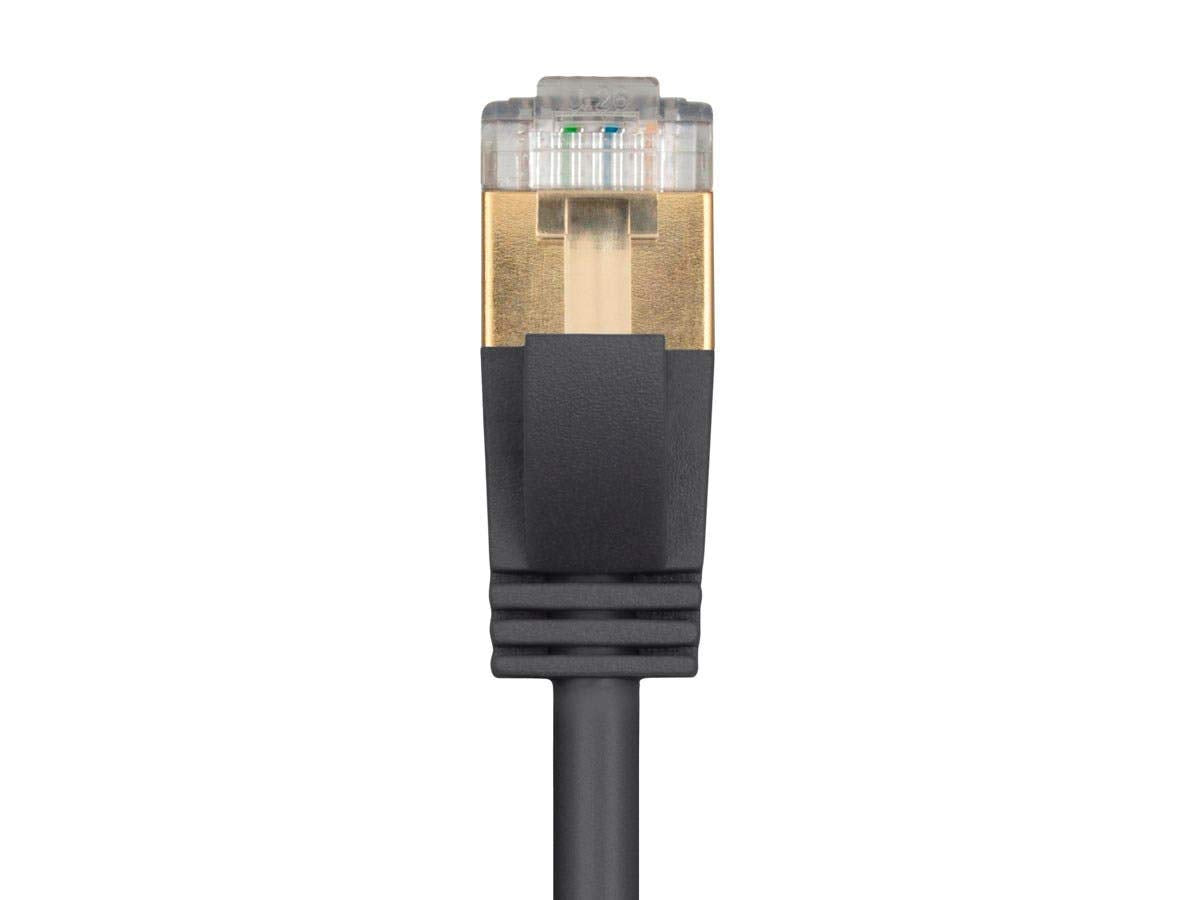 Monoprice SlimRun Cat6A Ethernet Patch Cable - Network Internet Cord - RJ45, Stranded, STP, Pure Bare Copper Wire, 36AWG, 7ft, Black