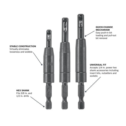 Bosch - Surtido de brocas autocentrantes Clic-Change CC2430 de 3 piezas