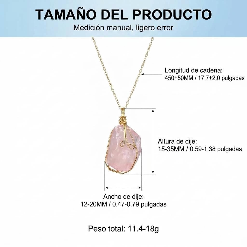 XYPHIELLE Collar de Cuarzo Rosa Natural para Mujer, Dije de la Piedra del Amor Envuelto en Alambre, Joyería Romántica y Femenina, Regalo de Ternura