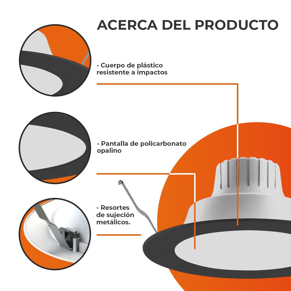 Tecnolite - Lámpara Empotrable de Techo Downlight LED 10 W, Luz Blanca Ajustable, Atenuable, Multivoltaje