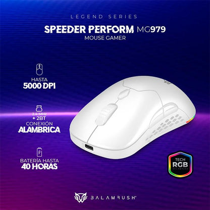 Balam Rush Mouse Gamer Speeder Perform MG979 10000dpi Inalambrico Blanco BR-936859