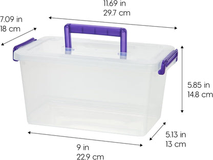 IRIS USA Contenedores con Tapa de 5 Qt, 6 Piezas, Transparentes | Caja con asa integrada, contenedores para manualidades, arte, oficina y broches entrelazables