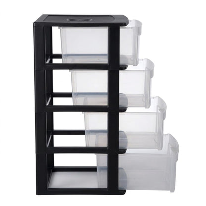 Italhome Cajonera FOX 4 de Plástico 4 Cajones Transparentes, Organizador Multiusos para Hogar y Oficina, Mueble Ligero Resistente, Fácil Limpieza, Color Negro