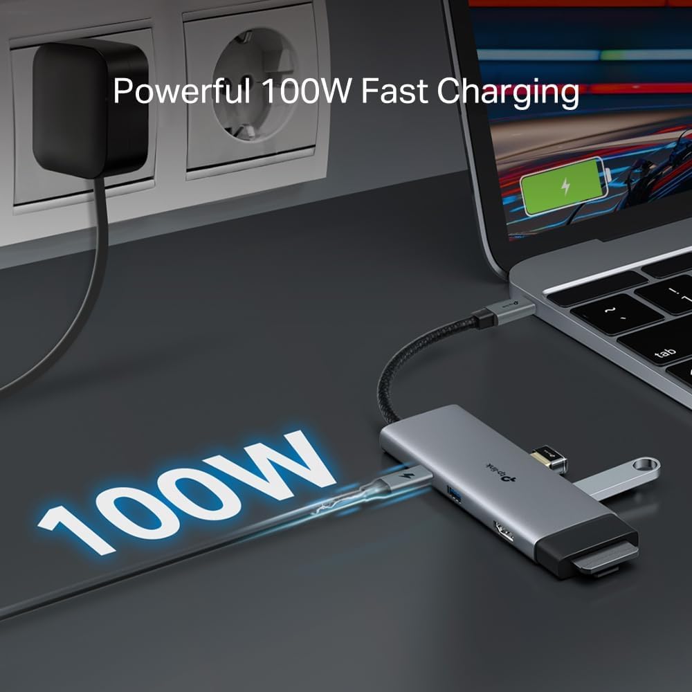 TP-Link UH7021C USB C Hub PD100W, 4K 60Hz HDMI, 1×USB C, 2×USB A, SD y microSD hasta 200MB/s, Plug and Play, Compatible con MacOS, Windows, Linux, iPad OS, iOS, Android