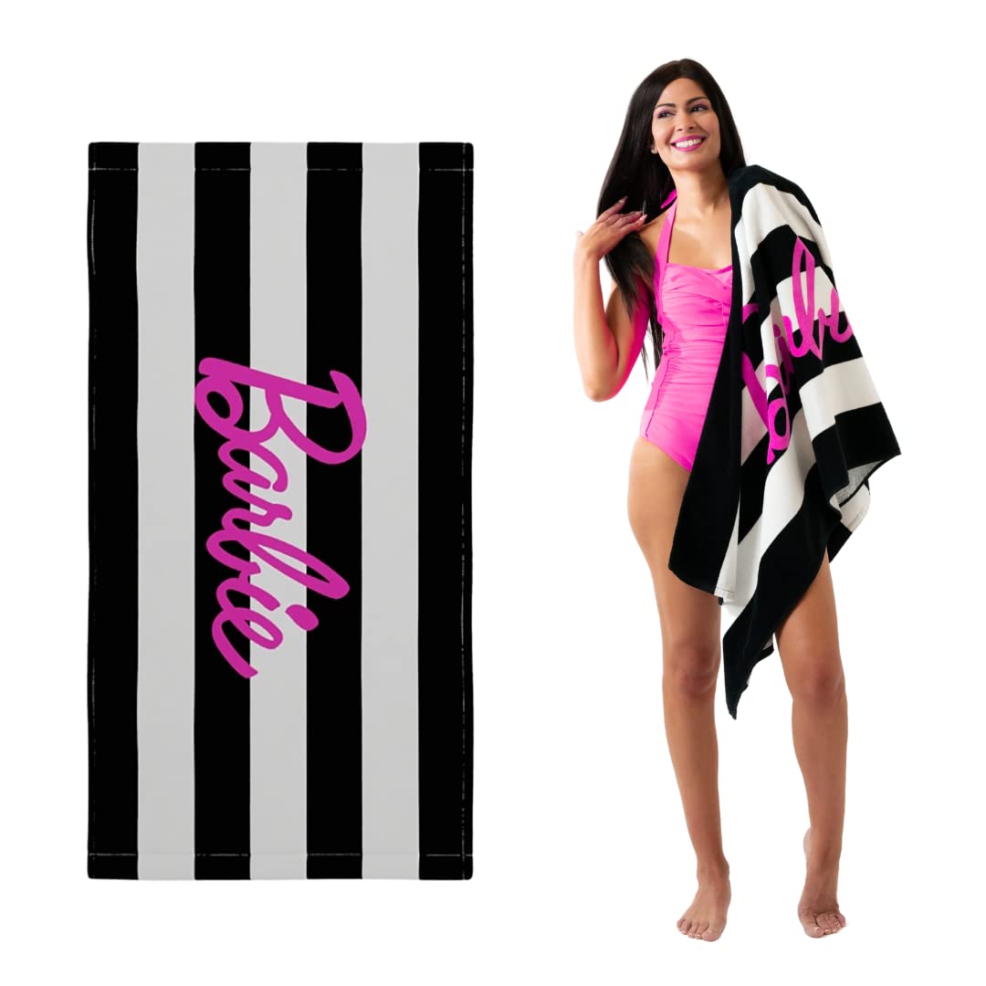 Franco Barbie Movie - Toalla de baño de algodón Suave a Rayas Blancas y Negras, 60 x 30 Pulgadas, (Producto 100% Oficial de Barbie) coleccionables - 60 in x 30 in - Barbie