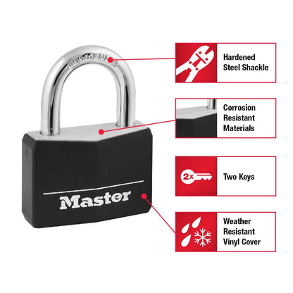 Master Lock 141Q Candado con llave de aluminio cubierto, paquete de 4, color negro