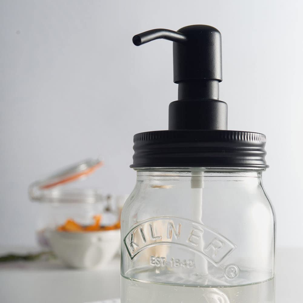 KILNER | Dispensador de jabón y loción | Transparente | 500 ml | Dosificador Reutilizable de Vidrio