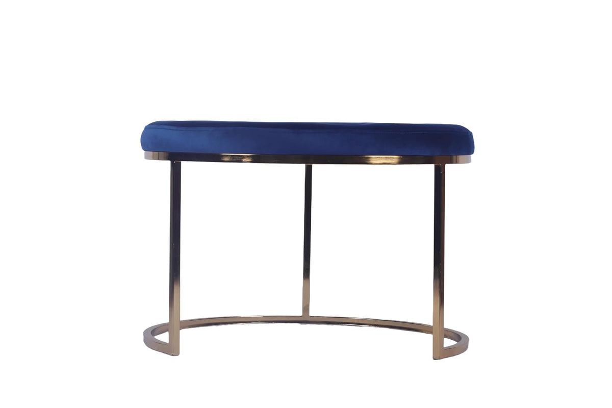 Sochic Set de Taburetes Redondos Tapizados en Terciopelo Azul con Base de Hierro y Patas de Metal Galvanizado