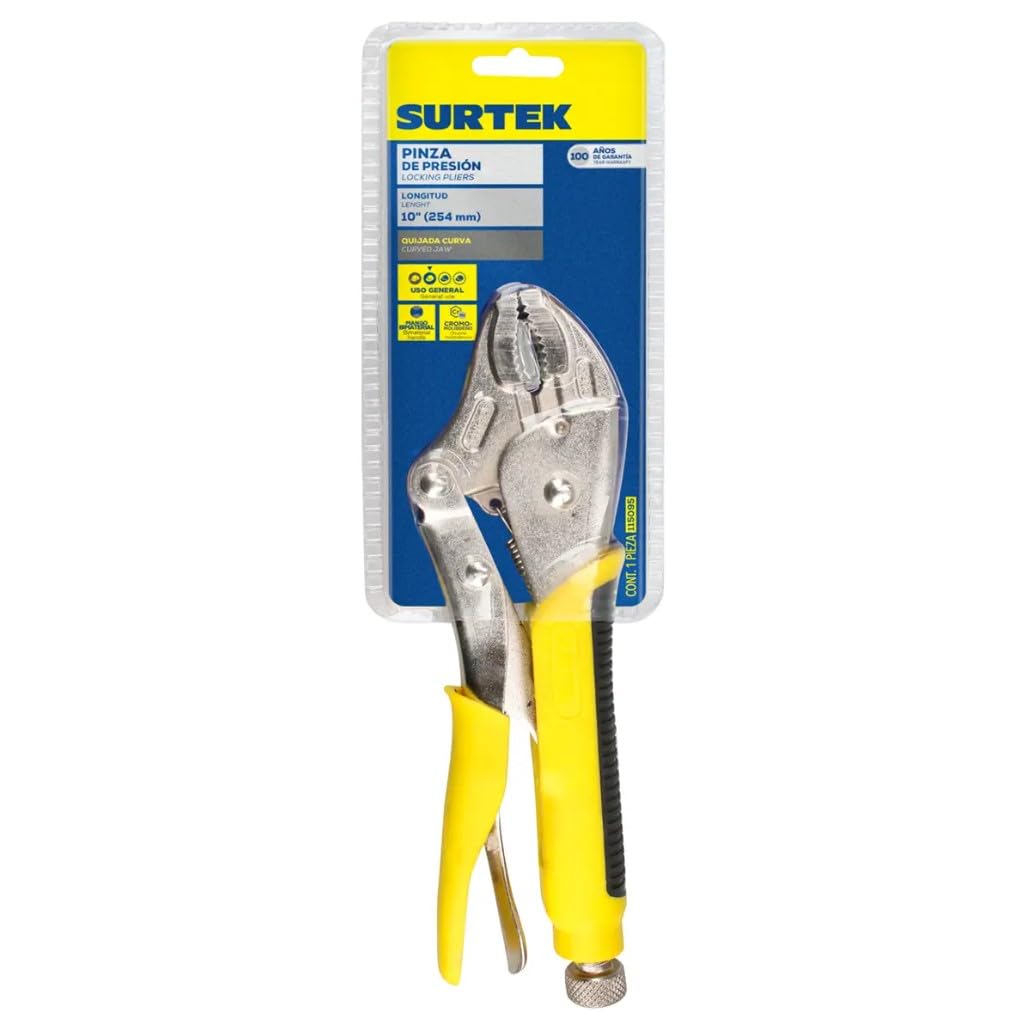 Surtek 115095 Pinza de presión con mango de 10" punta curva