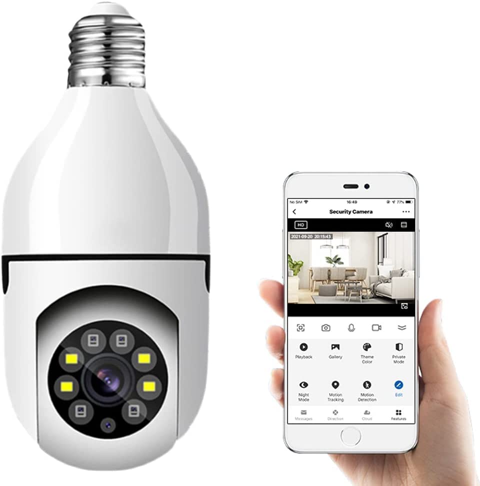 Cámara de seguridad de la bombilla de luz WiFi inalámbrica al aire libre (5G/2.4G) Cámara de zócalo panorámico 360 con detección completa de movimiento inteligente acceso a dos vías/acceso remoto