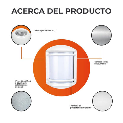 Tecnolite - Lámpara Exterior Urbino para Sobreponer en Muro y Pared de Color Satinado. Potencia 60 W, Base E27, Protección IP44 a Prueba de Polvo y Agua