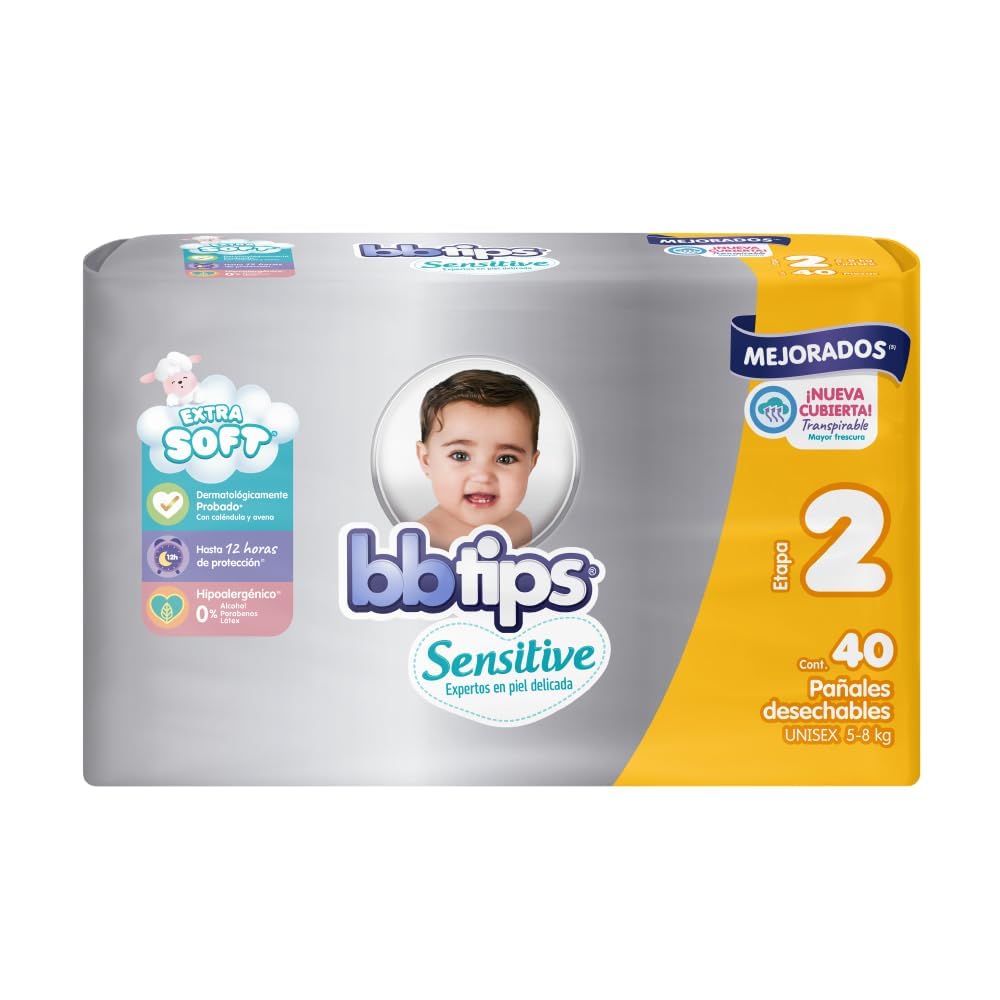 BBtips Sensitive Pañales, Talla Chica/2, 160 Pañales