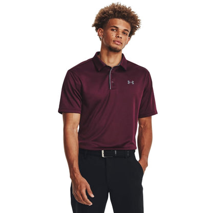 Under Armour Tech Polo de Golf para Hombre - (601) Granate oscuro - Gris tono - XS