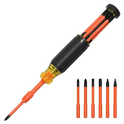 KLEIN TOOLS 32306INS | Desarmador Aislado 6 En 1 | 1000V | Bloqueo De Punta | Trabaja con más seguridad usando este desarmador aislado 6 en 1 de 1000V, con bloqueo y puntas en el mango.