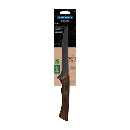 TRAMONTINA - Cuchillo para Deshuesar Churrasco Black con Lámina de Acero Inoxidable Oscurecido, Mango de Madera 6" - Negro