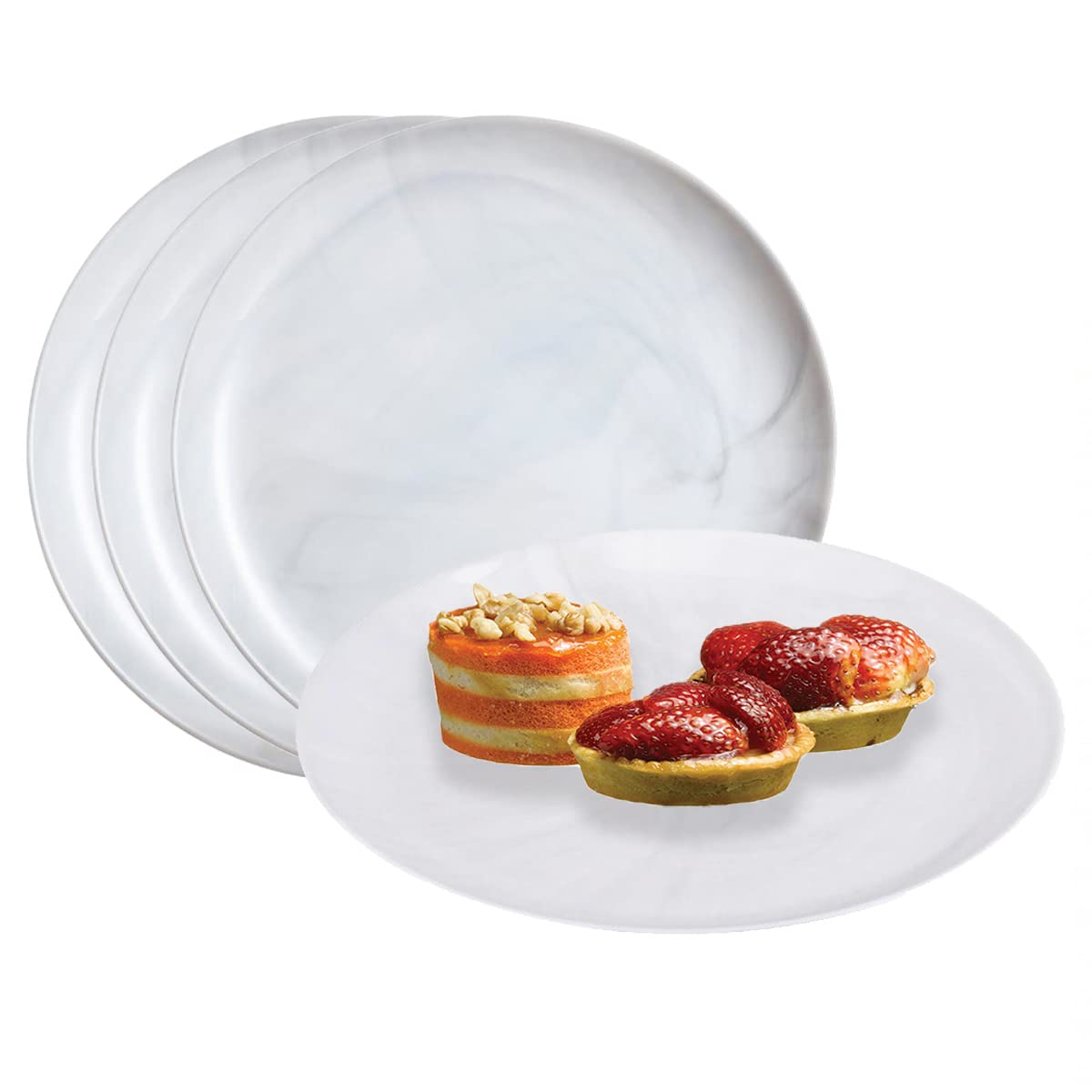 Trilogy Set de 4 Platos de Vidrio Opal, Colección Marble, Gris - 4 - Pequeños