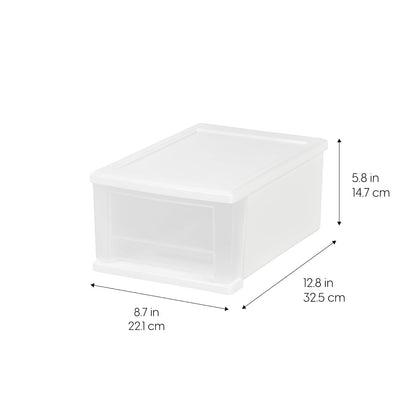 IRIS USA 6.6 L Pequeño Cajón Apilable de Plástico, Paquete de 4, Organizador con Cajón Deslizable para Dormitorio Cocina Debajo del Fregadero Despensa Dormitorio Oficina, Blanco