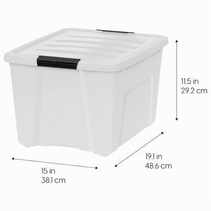 IRIS USA 4 Contenedores de 40 Qt con Tapa, Perla | Oculta el contenido para una apariencia limpia. Ideal para mudanzas, cobijas, ropa y garaje. Diseño anidable.