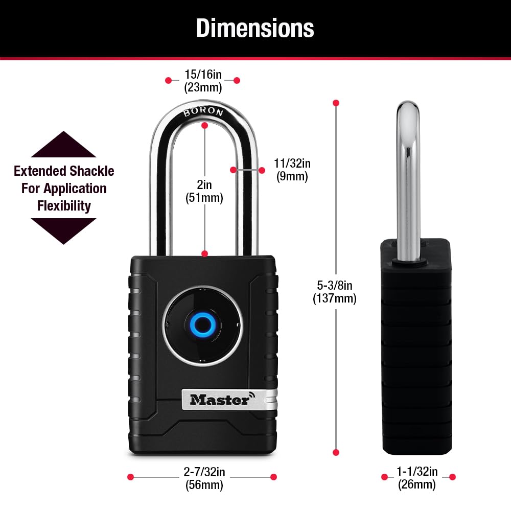 Master Lock - Candado inteligente Bluetooth para exteriores con teclado, cerraduras inteligentes para herramientas, puertas, cobertizos, 2-7/32 pulgadas de ancho, 4401LHEC