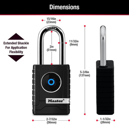 Master Lock - Candado inteligente Bluetooth para exteriores con teclado, cerraduras inteligentes para herramientas, puertas, cobertizos, 2-7/32 pulgadas de ancho, 4401LHEC