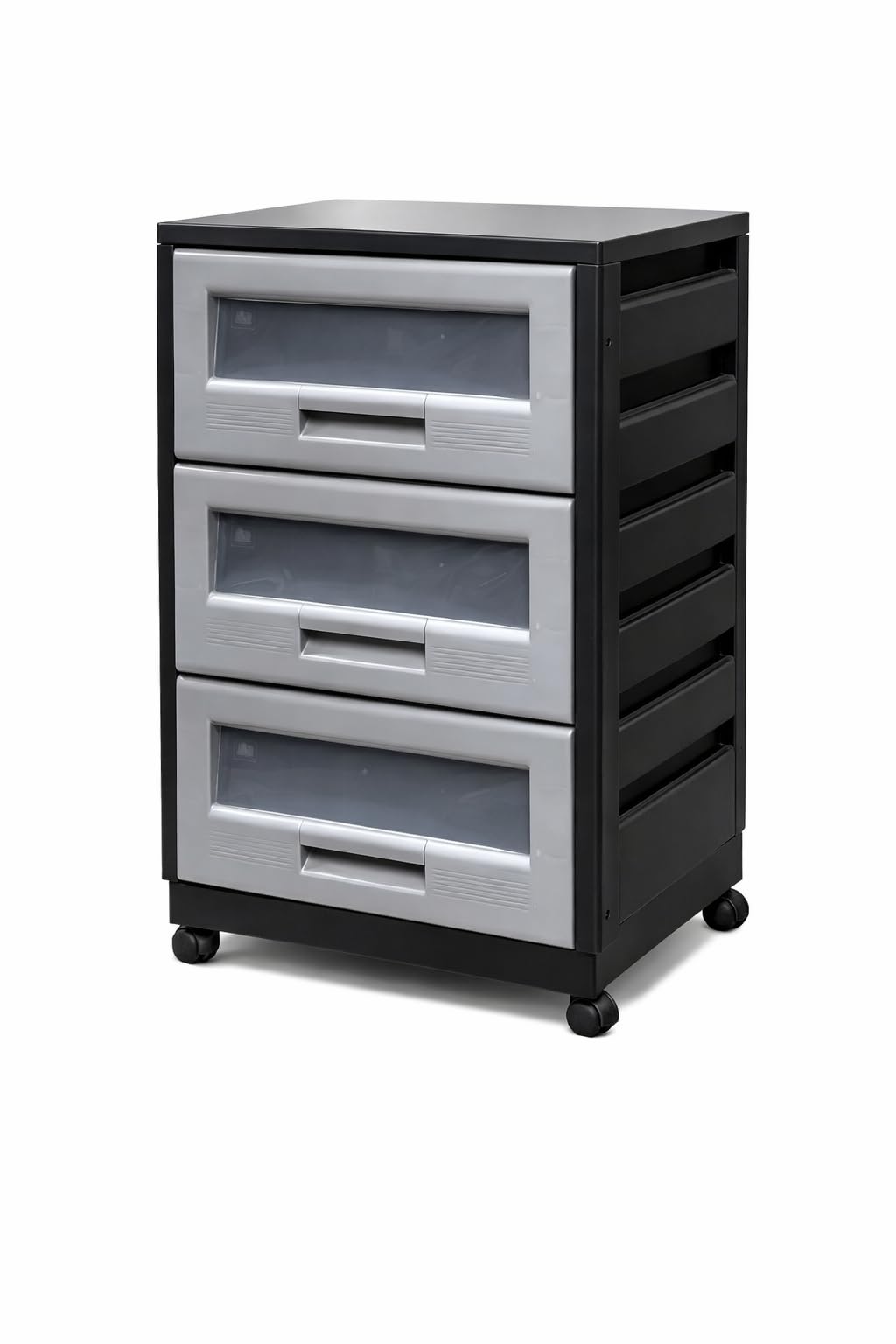 Italhome Mueble De Plástico En Color Negro Gris Con 3 Cajones, Cajonera Organizador Multiusos Con Ruedas Piave