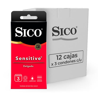 Sico Sensitive, condones delgados de hule látex natural, cartera con 36 piezas