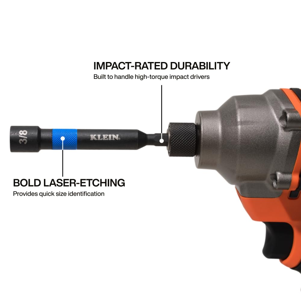 Klein Tools 32946S - Juego de 6 tuercas eléctricas de 4 pulgadas, con clasificación de impactos, magnético, codificado por colores, SAE