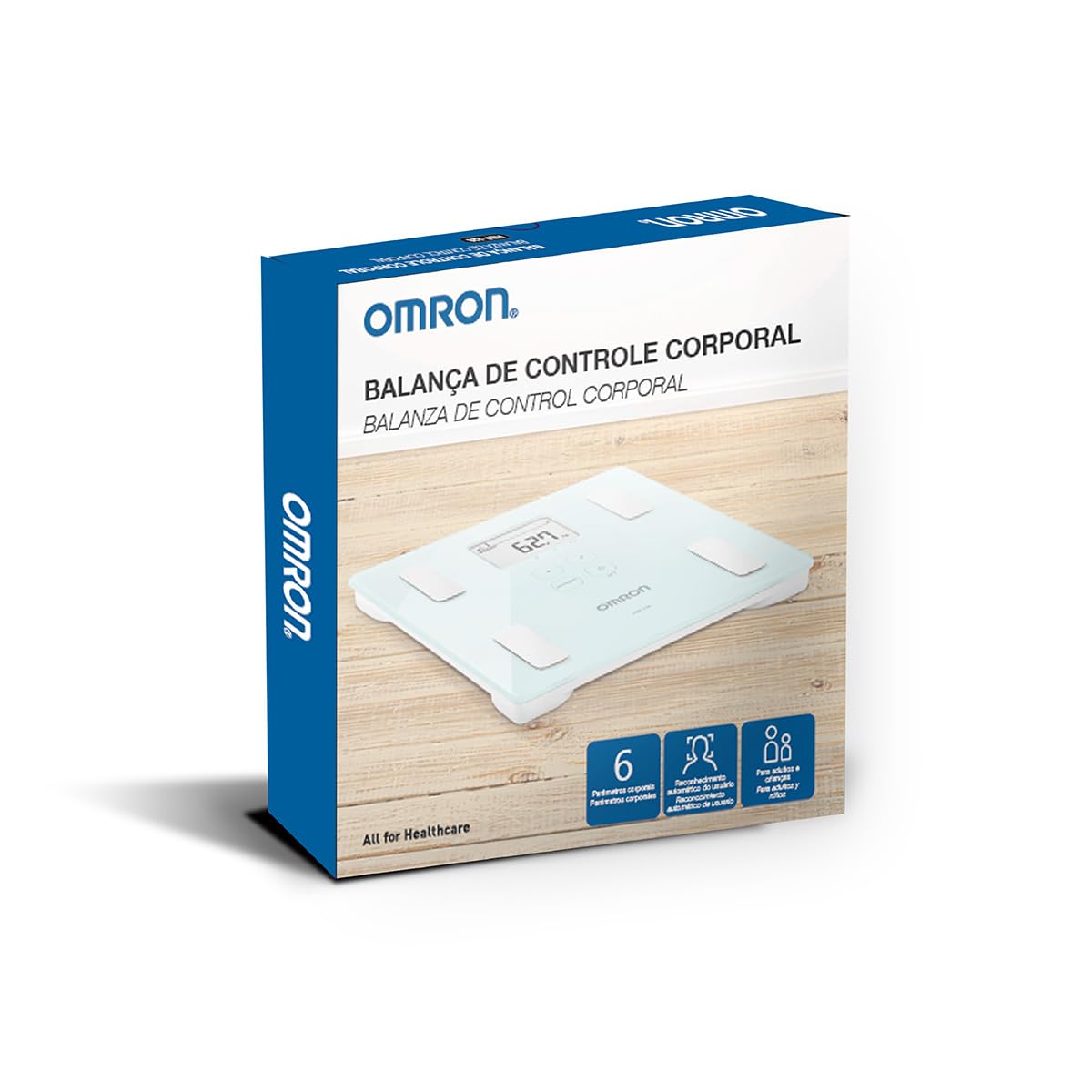 Omron Báscula Digital Corporal para Niños y Adultos, Medición Precisa de Peso y Grasa con 6 Indicadores, Color Blanco, Tecnología Única