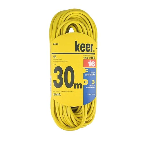 Keer, Modelo 2443, Extensión Eléctrica Uso Rudo, Amarillo, 30M