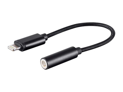 Monoprice Mono Mfi Certified Lightning to 3.5mm Audio Adapter - Black, Nylon Braided, Works with Any Apple Lightning Device