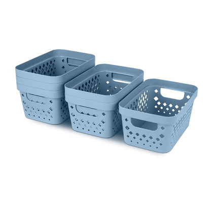 Glad - Juego de 6 cestas de plástico para organizar, almacenamiento de despensa para debajo de la encimera, clóset de lino y baño | Contenedores de estantes anidados con asas, 1 galón, azul marino