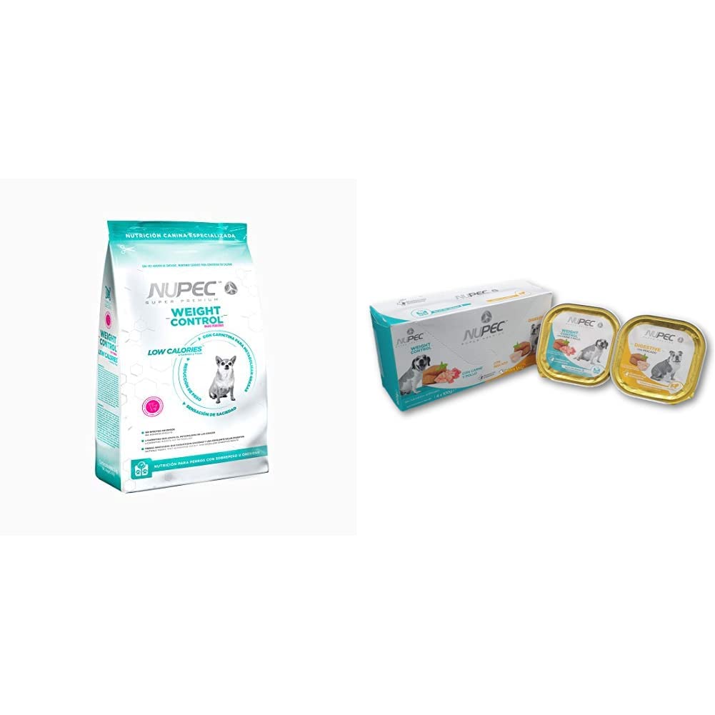Nupec Alimento Seco para Perro Raza Pequeña Weight Control, 2 kg, 1 Pack + Alimento Húmedo, Control de Peso y Digestivo, Blanco/Menta/Naranja