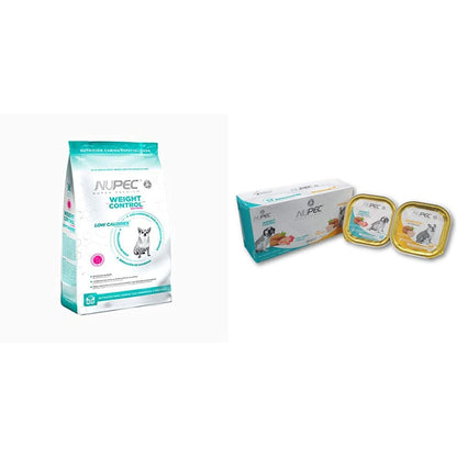 Nupec Alimento Seco para Perro Raza Pequeña Weight Control, 2 kg, 1 Pack + Alimento Húmedo, Control de Peso y Digestivo, Blanco/Menta/Naranja