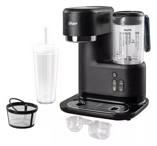Oster Cafetera para Frappé 3 en 1 con Licuadora Integrada | Bebidas Granizadas, Café Caliente o Helado, Filtro Reutilizable, Sistema de Medida Integrado, BVSTDC03B