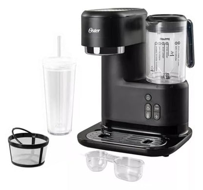 Oster Cafetera para Frappé 3 en 1 con Licuadora Integrada | Bebidas Granizadas, Café Caliente o Helado, Filtro Reutilizable, Sistema de Medida Integrado, BVSTDC03B