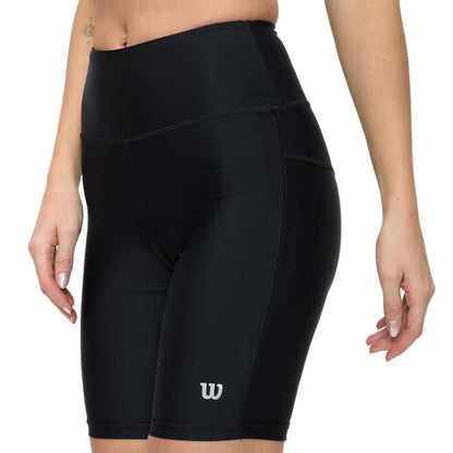 Wilson Licra Tiro Alto Flexible Liso Pantalones Cortos de Yoga Mujer