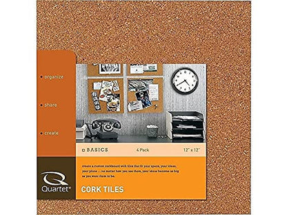 Quartet Azulejos de corcho, tablero de corcho, 12 x 12 pulgadas, tablero de corcho, tableros de anuncios de pared, natural, 4 unidades (paquete de 1)