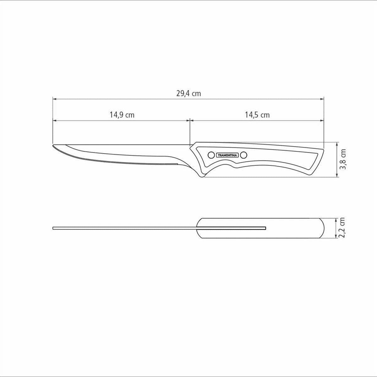 TRAMONTINA - Cuchillo para Deshuesar Churrasco Black con Lámina de Acero Inoxidable Oscurecido, Mango de Madera 6" - Negro
