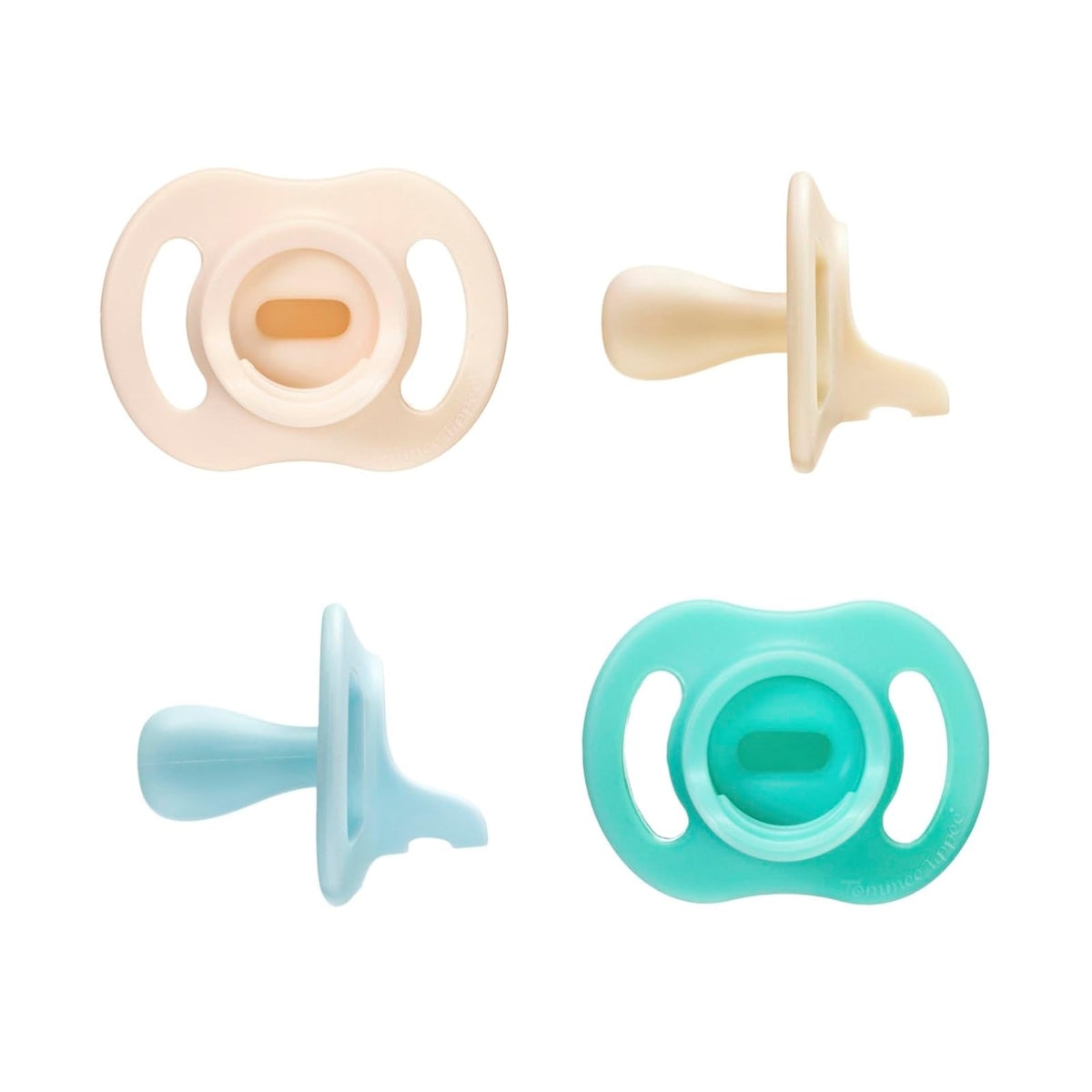 Tommee Tippee Chupón Ultra-Light StayPut, Silicona, Paquete de 4 - Azul, Verde y Beige - 0-6 Meses