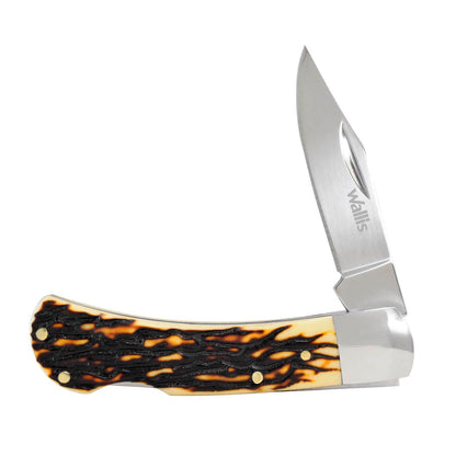 Navaja Wallis K901494 | Hoja Lisa Acero Inoxidable 3CR13, Mango Tipo Cuerno de Venado, Bloqueo Manual Push, 52 HRC