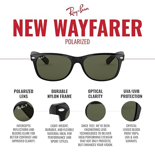 Ray-Ban Rb2132 - anteojos de sol cuadradas Wayfarer Everglass, Negro brillante/transparente., 58 mm