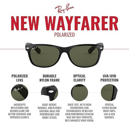 Ray-Ban Rb2132 - anteojos de sol cuadradas Wayfarer Everglass, Negro brillante/transparente., 58 mm