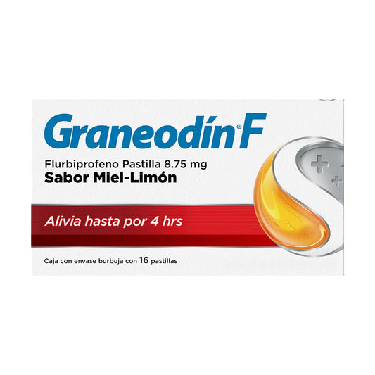 Graneodín F, para dolor e inflamación de garganta, sabor miel limón