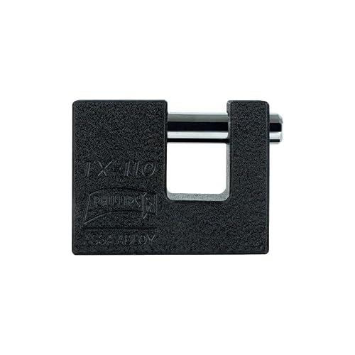 Phillips Candado de Hierro TX-110 de Extra Seguridad, Candado Tipo Cortina de Alta Resistencia con Llave Tetra y 16 Pernos, Diseño Anti-Palanca para Zaguanes y Puertas Industriales