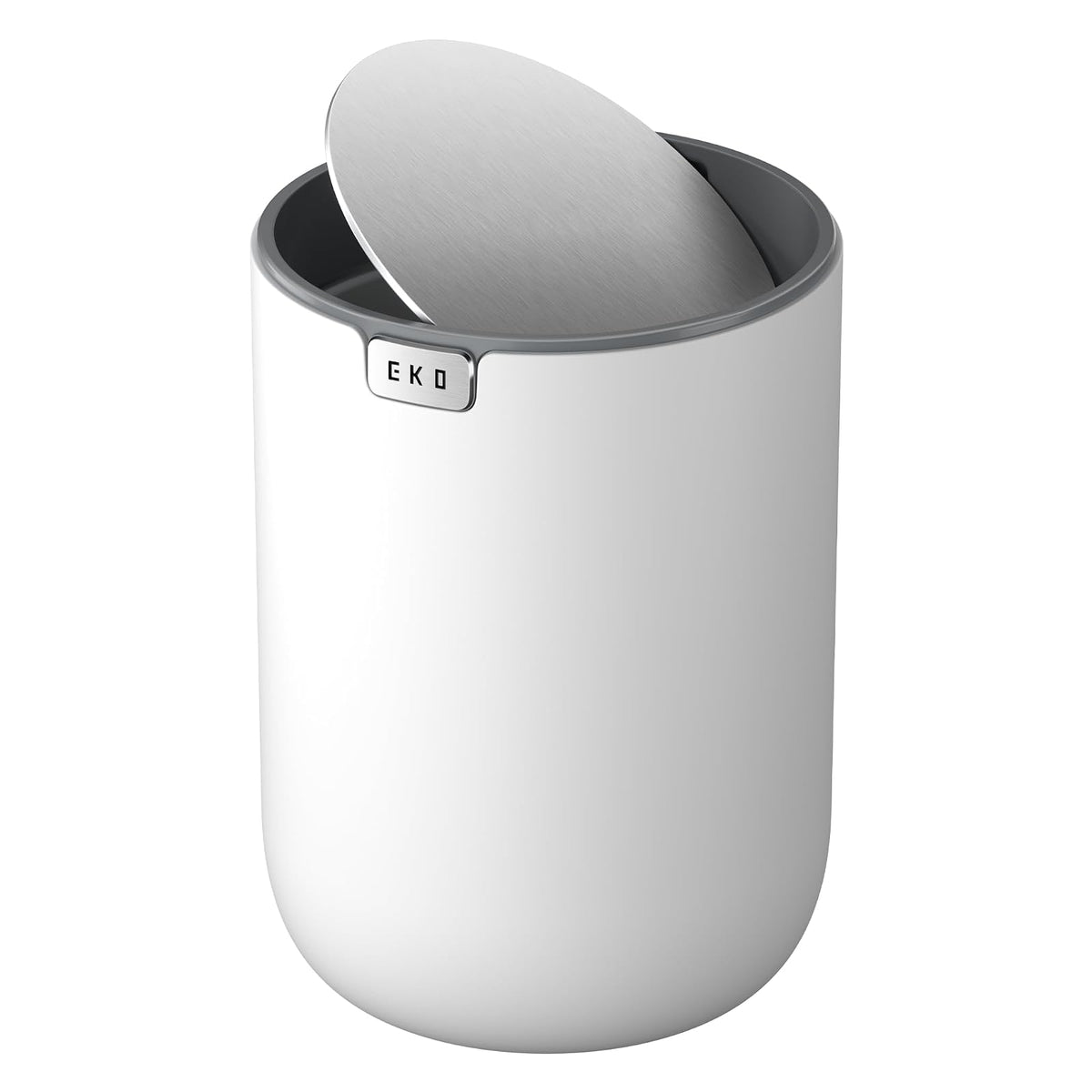 EKO Fandy - Mini cubeta de basura con tapa de 0.58 gal/2.2 litros, basurero de computadora para baño, encimera, cambiador, computadora u oficina, pequeño cubeta de basura (blanco)