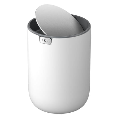 EKO Fandy - Mini cubeta de basura con tapa de 0.58 gal/2.2 litros, basurero de computadora para baño, encimera, cambiador, computadora u oficina, pequeño cubeta de basura (blanco)