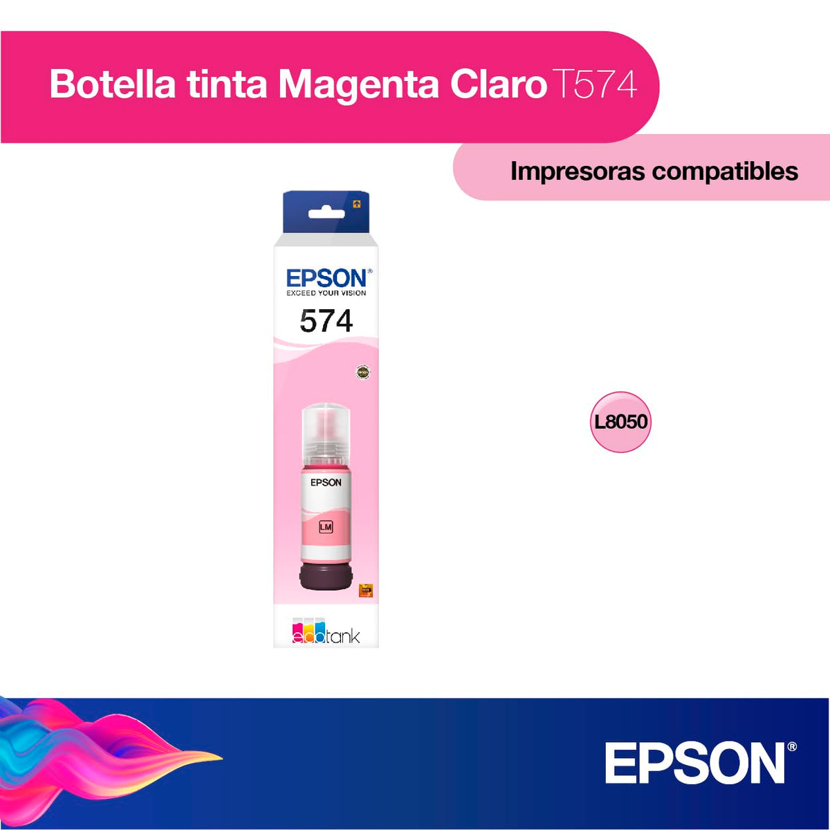 Epson Botella de Tinta Color Magenta Claro T574 65 mililitros para Impresora L8050