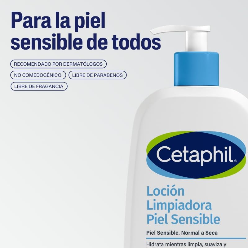 CETAPHIL Loción Limpiadora Piel Sensible 1 pz 473 ml Hidrata Mientras Limpia y Suaviza Recomendada por Dermatólogos para Piel Sensible