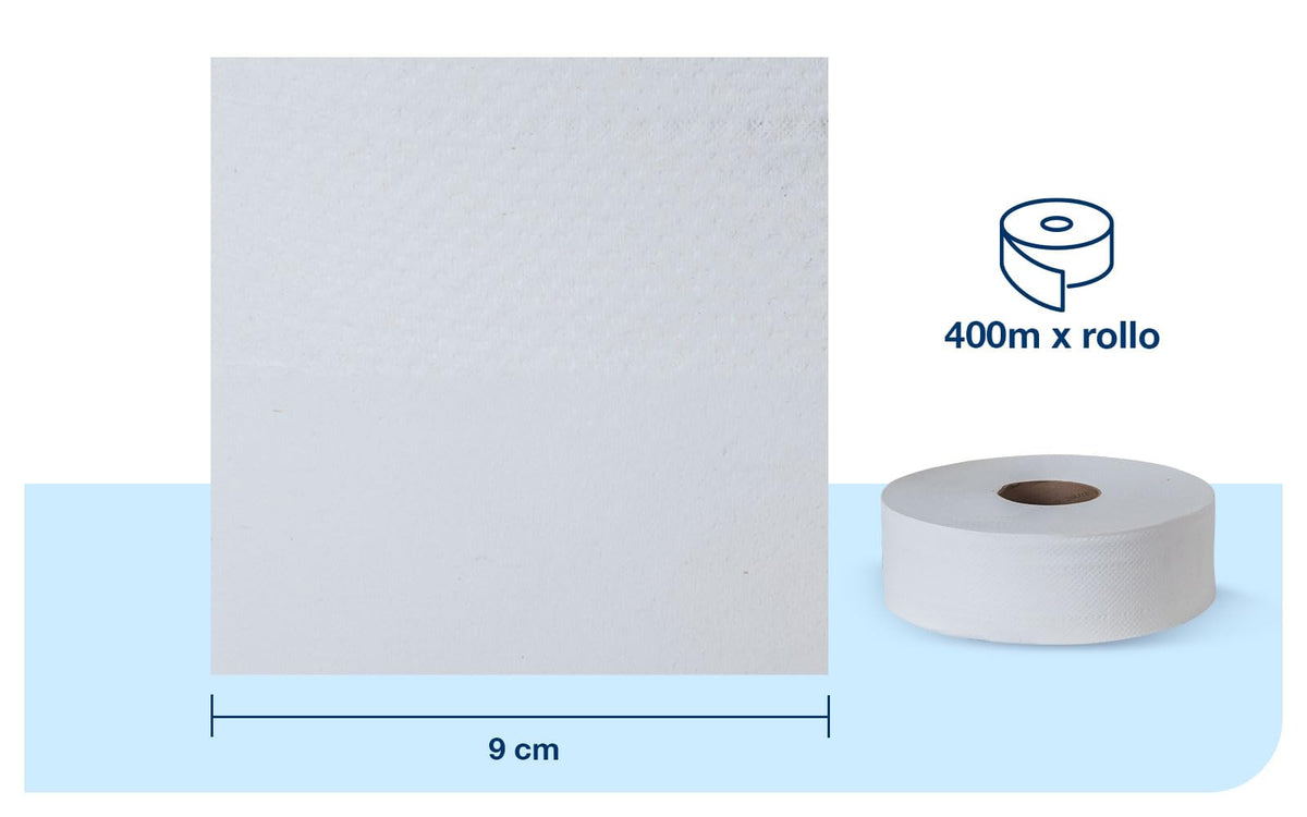 Tork Papel Higiénico en Bobina Institucional, 6 Rollos x 400 m, Blanco | hoja doble, diseño gofrado